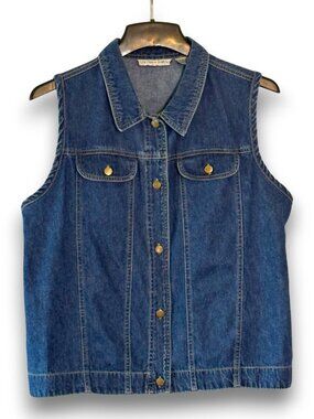Vintage Victoria Jones Blue Denim Vest 100% Cotton Size L